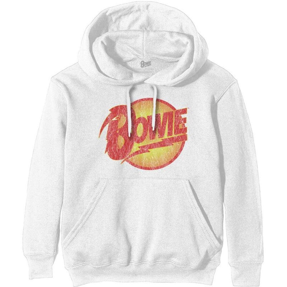 David Bowie Unisex Adult Diamond Dogs Vintage Logo Hoodie / White
